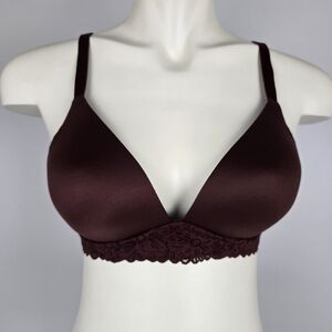Aerie Women's Real Sunnie Wireless Bra Burgundy Soft Lace Band Padded 34C